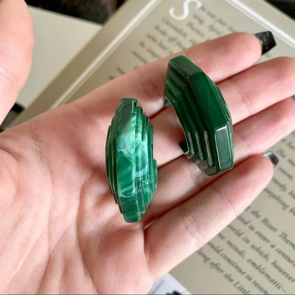 Green Jade Acrylic Swirl Hoop Earrings Small Marbled Style Huggie Hoops - Picture 2 of 3